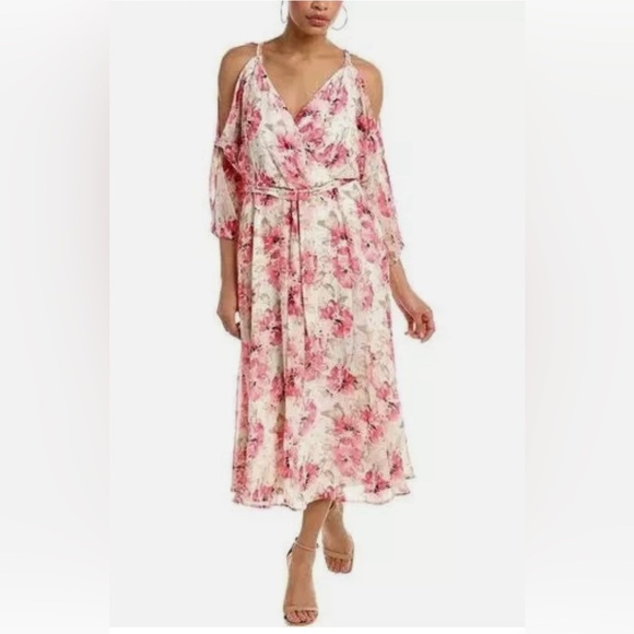 Anne Klein Dresses & Skirts - NWT Anne Klein Floral Print Cold Shoulder Midi Dress Pink Multi Tie Waist XL